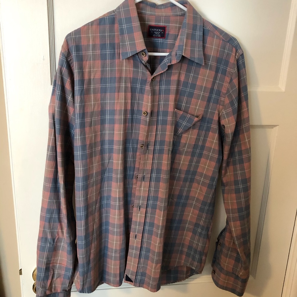 Untuckit pink blue button up. Slim fit M